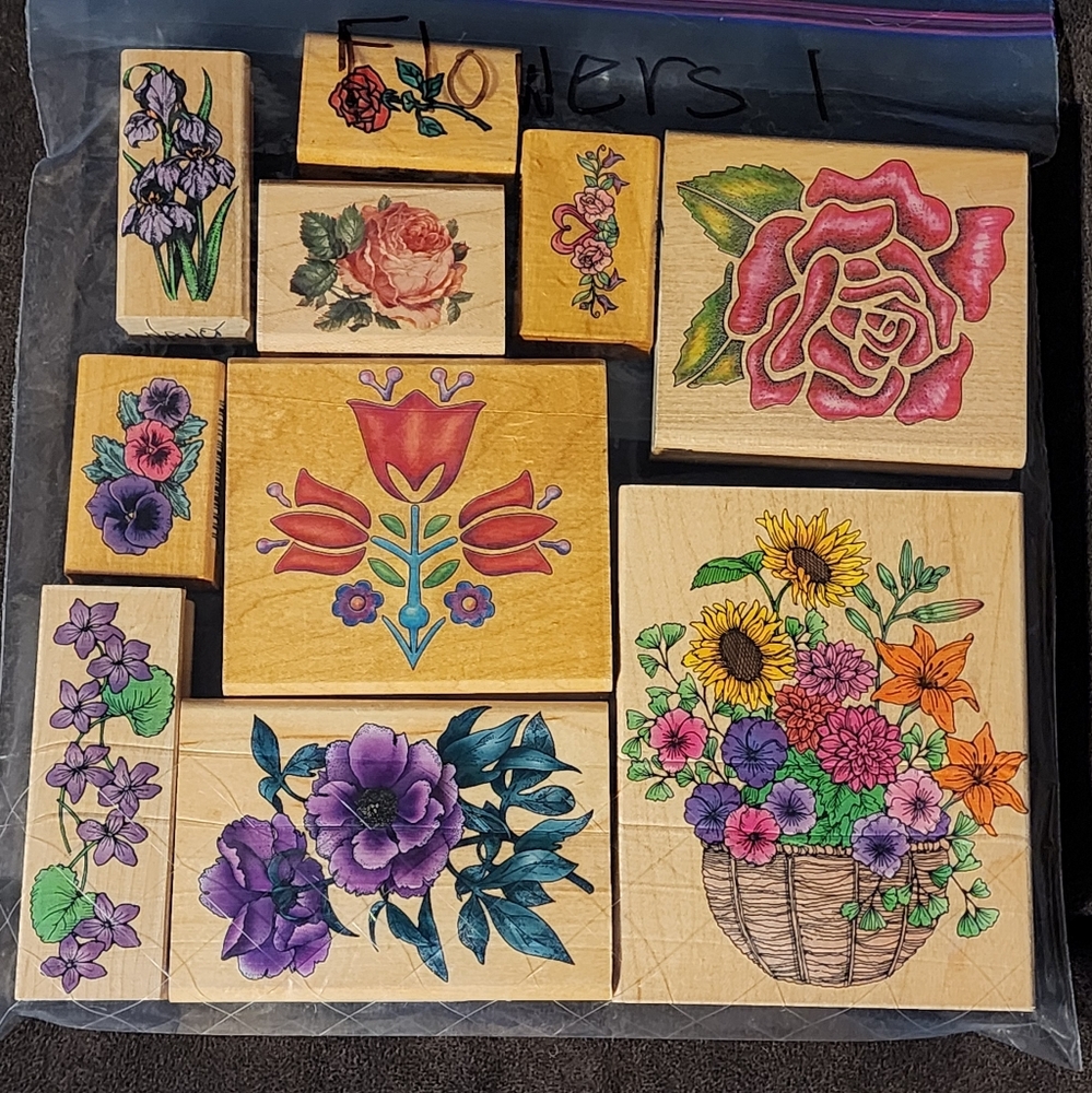10 Large Floral Rubber Stamp Set
